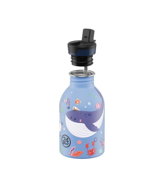 24Bottles Kids Bottle Pipetli Paslanmaz &Ccedil;elik &Ccedil;ocuk Su Matarası (250 ml) // Ocean Friends