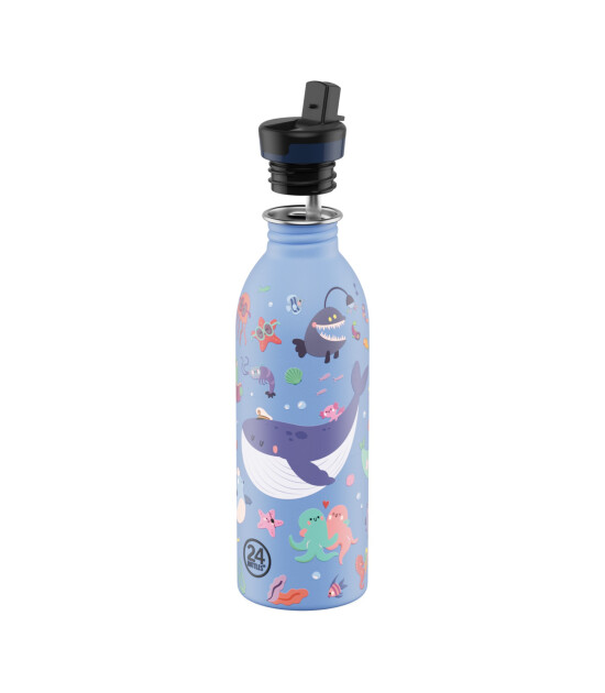 24Bottles Kids Bottle Pipetli Paslanmaz &Ccedil;elik &Ccedil;ocuk Su Matarası (500 ml) // Ocean Friends
