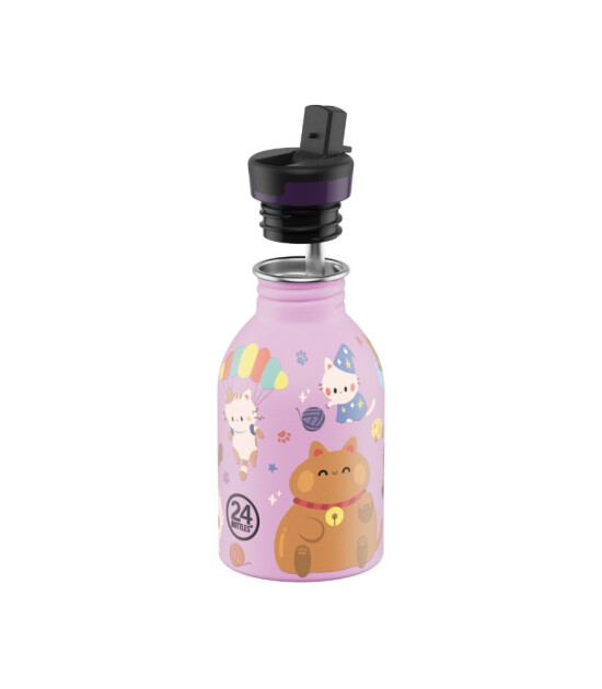 24Bottles Kids Bottle Pipetli Paslanmaz &Ccedil;elik &Ccedil;ocuk Su Matarası (250 ml) // Meow Friends