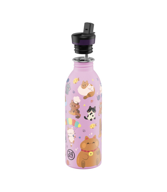 24Bottles Kids Bottle Pipetli Paslanmaz &Ccedil;elik &Ccedil;ocuk Su Matarası (500 ml) // Meow Friends