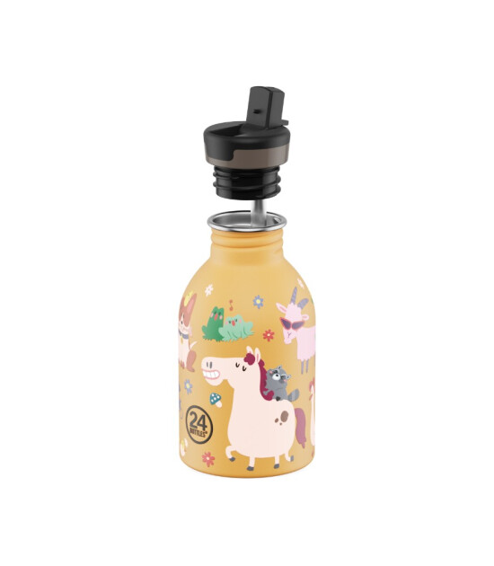 24Bottles Kids Bottle Pipetli Paslanmaz &Ccedil;elik &Ccedil;ocuk Su Matarası (250 ml) // Farm Friends