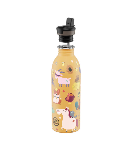 24Bottles Kids Bottle Pipetli Paslanmaz &Ccedil;elik &Ccedil;ocuk Su Matarası (500 ml) // Farm Friends
