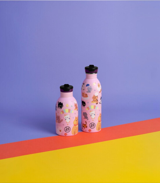 24Bottles Kids Bottle Pipetli Paslanmaz &Ccedil;elik &Ccedil;ocuk Su Matarası (250 ml) // Meow Friends