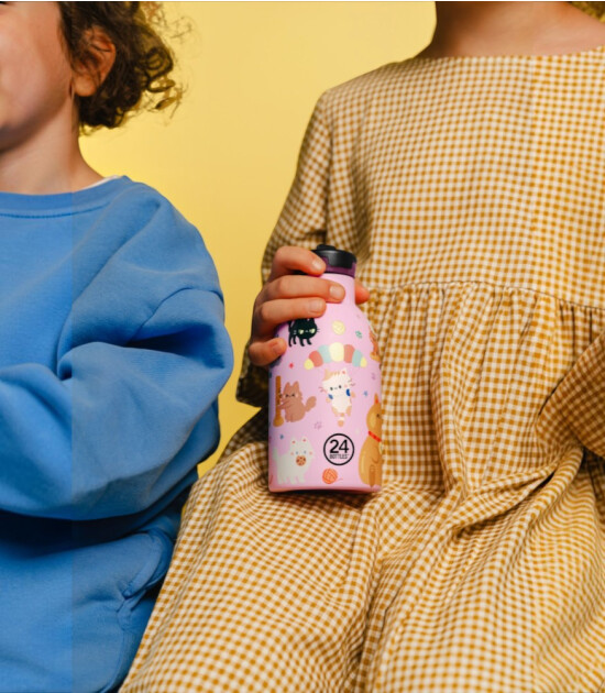 24Bottles Kids Bottle Pipetli Paslanmaz &Ccedil;elik &Ccedil;ocuk Su Matarası (250 ml) // Meow Friends