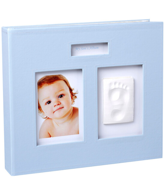 Baby Memory Prints El ve Ayak İzi Deri Hatıra Albümü (Mavi)