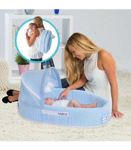 LulyBoo Taşınabilir Bebek Yatağı (Mavi Puantiye)