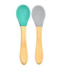 OiOi Bambu Saplı Silikon Kaşık İkili Set // Aqua Green - Powder Grey