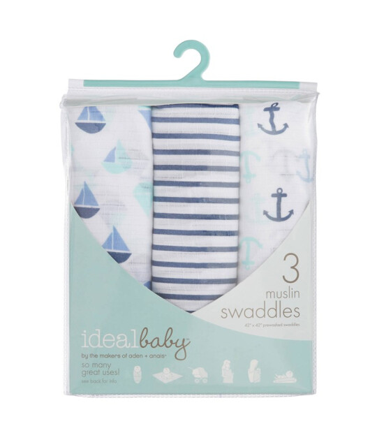 aden + anais 3'lü Ideal Baby Müslin Örtü Seti (Set Sail)