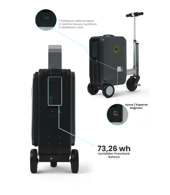 Airwheel SE3S Elektrikli Binilebilir Scooter Valiz // Siyah