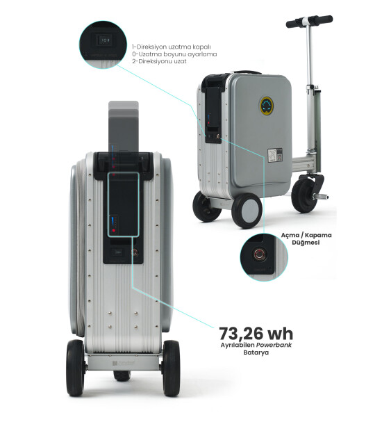 Airwheel SE3S Elektrikli Binilebilir Scooter Valiz // Gri