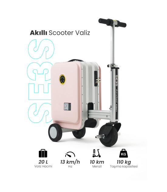 Airwheel SE3S Elektrikli Binilebilir Scooter Valiz // Pembe