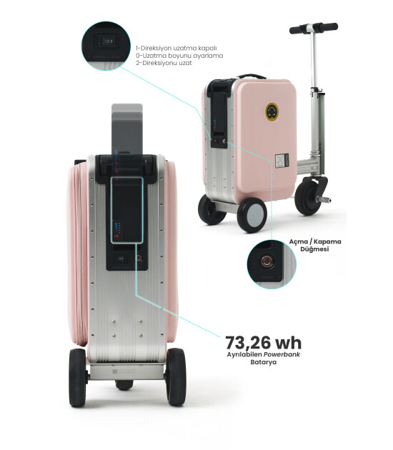 Airwheel SE3S Elektrikli Binilebilir Scooter Valiz // Pembe