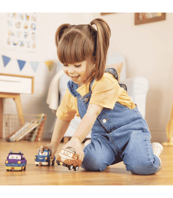 B.toys 3'l&uuml; Mini &Ccedil;ek-Bırak Araba Seti - Polis/Retro Van/Jeep