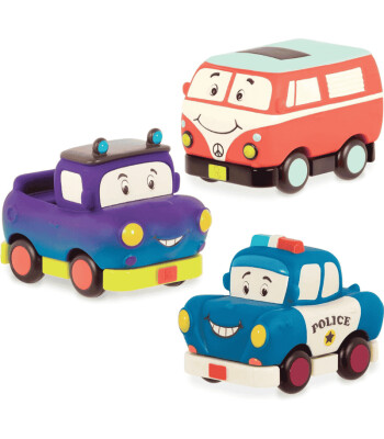 B.toys 3'l&uuml; Mini &Ccedil;ek-Bırak Araba Seti - Polis/Retro Van/Jeep