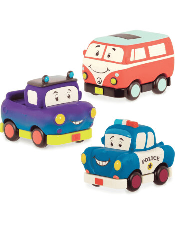 B.toys 3'l&uuml; Mini &Ccedil;ek-Bırak Araba Seti - Polis/Retro Van/Jeep