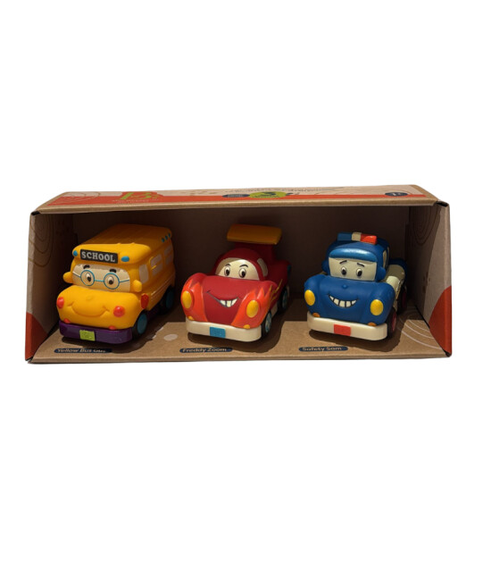 B.Toys 3'lü Mini Çek Bırak Araba Seti // Okul Otobüsü-Yarış Arabası-Polis
