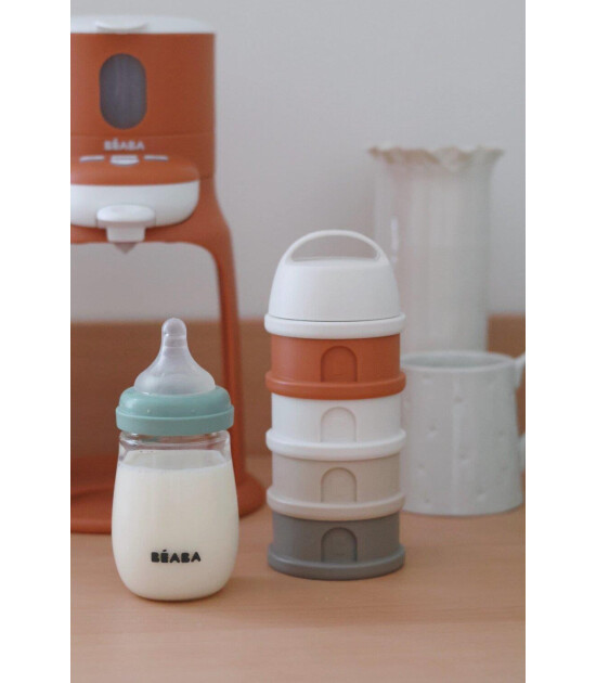 Beaba Süt Tozu Kutusu ve Atıştırmalık Kap Seti // Cotton White - Terracotta
