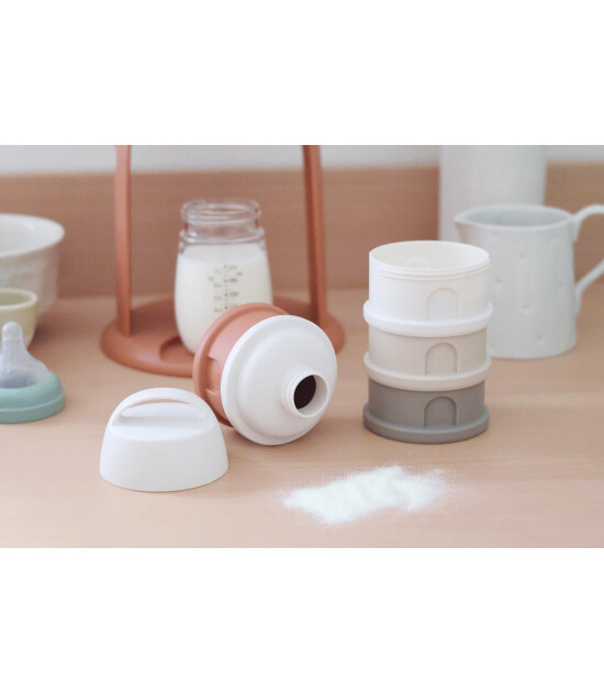 Beaba Süt Tozu Kutusu ve Atıştırmalık Kap Seti // Cotton White - Terracotta