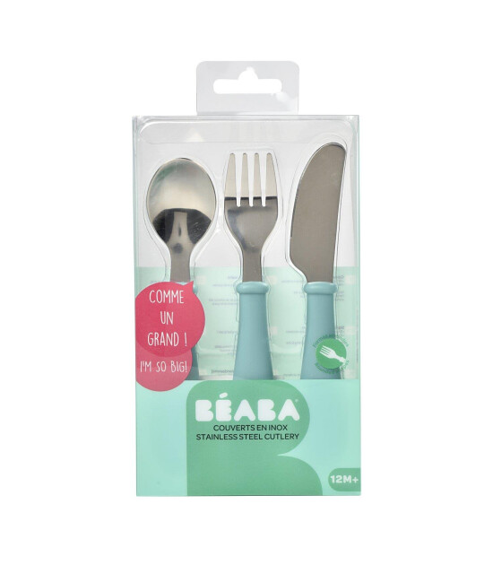 Beaba Paslanmaz Çelik Çatal Bıçak Kaşık Seti // Airy Green