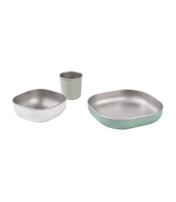 Beaba Paslanmaz Çelik Beslenme Seti (3 Parça) // Sage Green