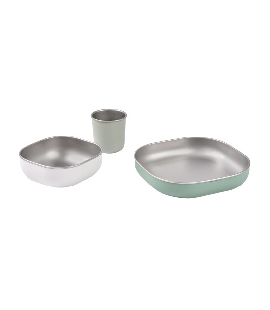 Beaba Paslanmaz Çelik Beslenme Seti (3 Parça) // Sage Green