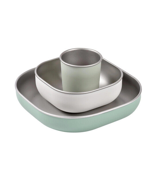 Beaba Paslanmaz Çelik Beslenme Seti (3 Parça) // Sage Green