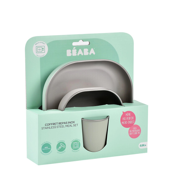 Beaba Paslanmaz Çelik Beslenme Seti (3 Parça) // Sage Green