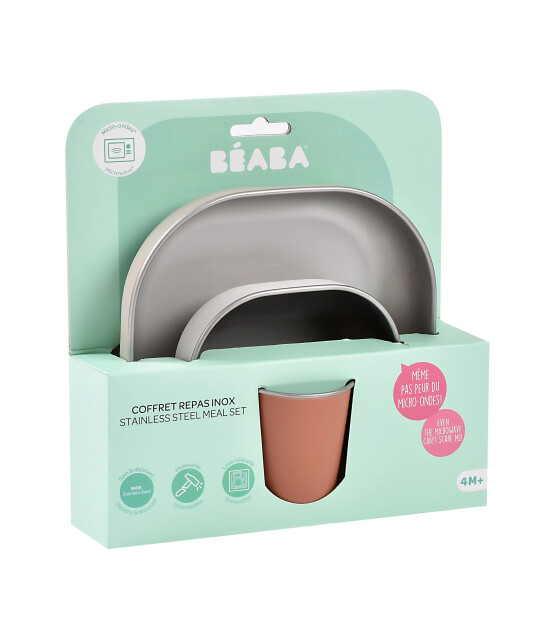 Beaba Paslanmaz Çelik Beslenme Seti (3 Parça) //  Terracotta
