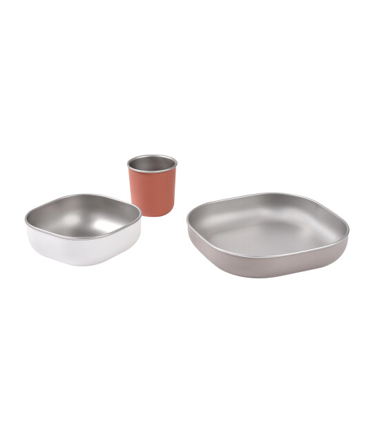 Beaba Paslanmaz Çelik Beslenme Seti (3 Parça) //  Terracotta