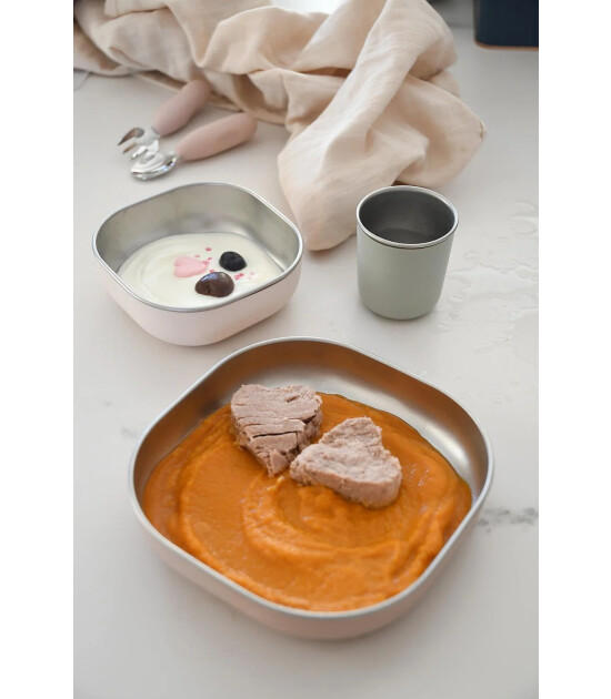 Beaba Paslanmaz Çelik Beslenme Seti (3 Parça) // Cotton Candy