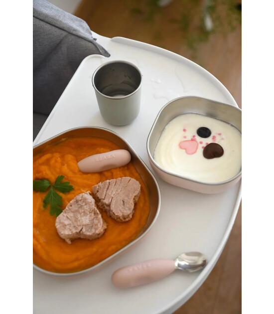 Beaba Paslanmaz Çelik Beslenme Seti (3 Parça) // Cotton Candy