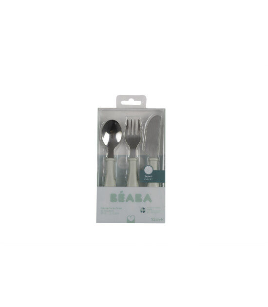 Beaba Paslanmaz &Ccedil;elik &Ccedil;atal Bı&ccedil;ak Kaşık Seti, Misty green