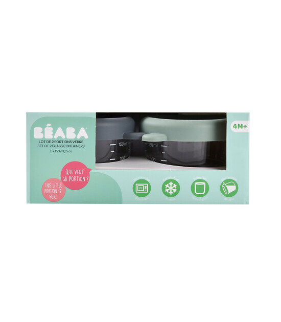 Beaba Bebek cam mama kavanozu 2li set , 150 ml Mineral / 150 ml Sage Green