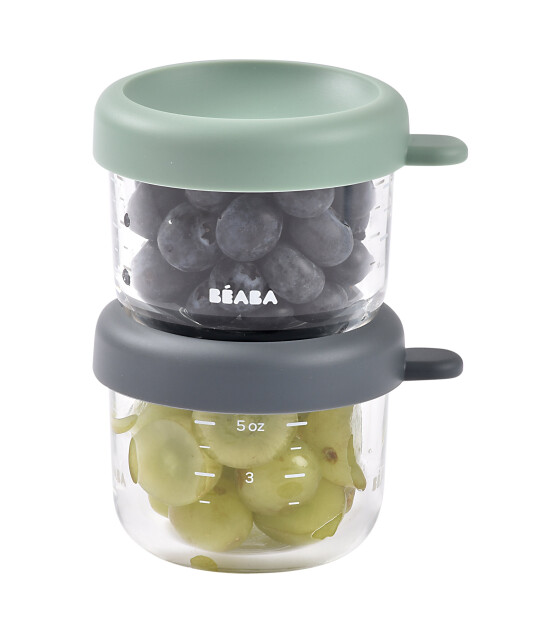 Beaba Bebek cam mama kavanozu 2li set , 150 ml Mineral / 150 ml Sage Green