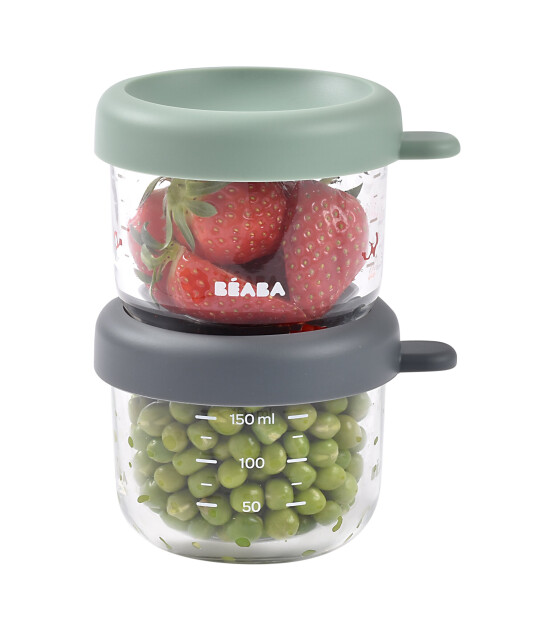 Beaba Bebek cam mama kavanozu 2li set , 150 ml Mineral / 150 ml Sage Green