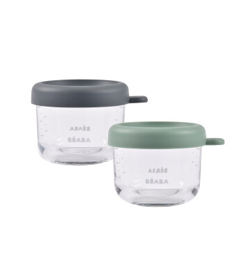 Beaba Bebek cam mama kavanozu 2li set , 150 ml Mineral / 150 ml Sage Green