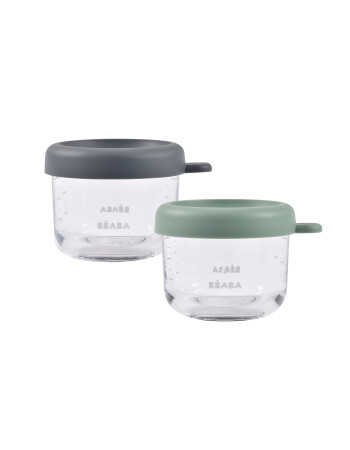 Beaba Bebek cam mama kavanozu 2li set , 150 ml Mineral / 150 ml Sage Green