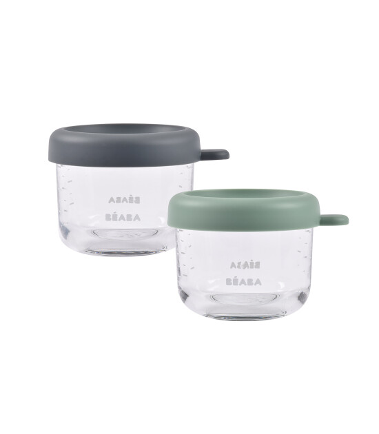Beaba Bebek cam mama kavanozu 2li set , 150 ml Mineral / 150 ml Sage Green