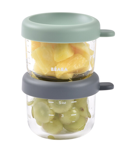 Beaba Bebek cam mama kavanozu 2li set , 150 ml Mineral / 150 ml Sage Green