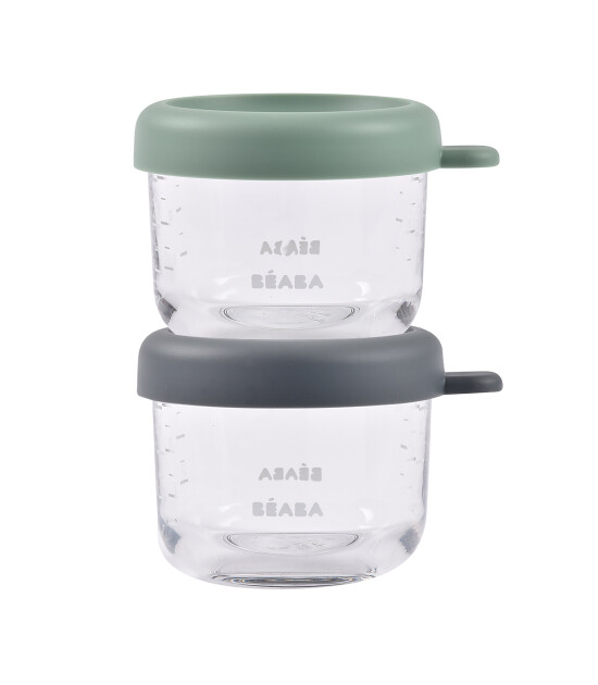 Beaba Bebek cam mama kavanozu 2li set , 150 ml Mineral / 150 ml Sage Green