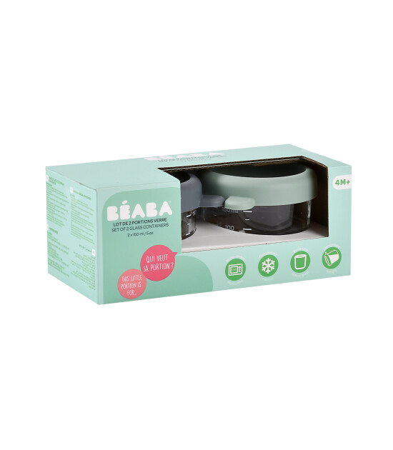 Beaba Bebek cam mama kavanozu 2li set , 150 ml Mineral / 150 ml Sage Green