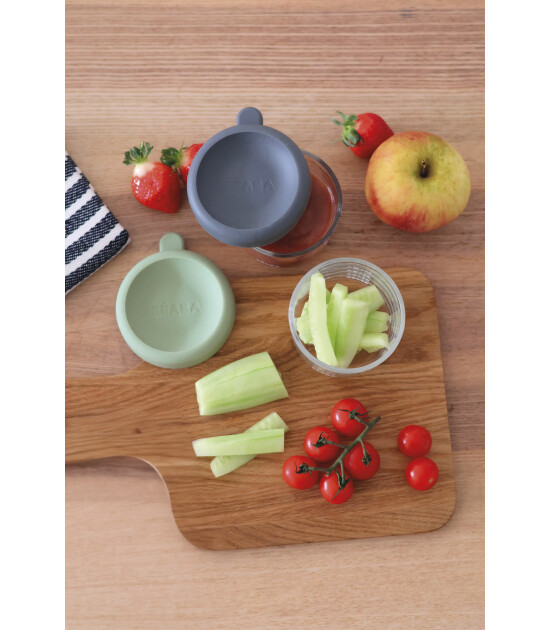 Beaba Bebek cam mama kavanozu 2li set , 150 ml Mineral / 150 ml Sage Green