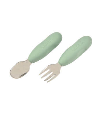Beaba Paslanmaz Çelik Çatal Kaşık Seti // Sage Green