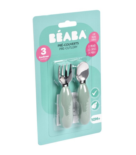 Beaba Paslanmaz Çelik Çatal Kaşık Seti // Sage Green