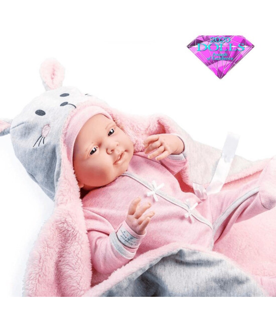 Berenguer Yenidoğan Oyuncak Kız Bebek (39 cm) // Pembe Tavşanlı Battaniye