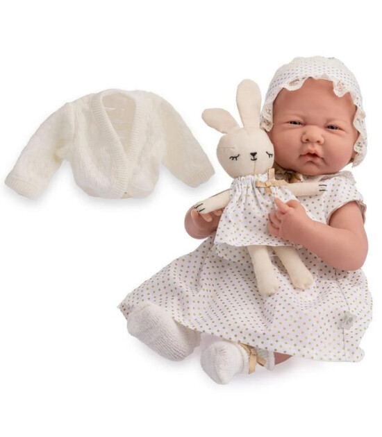 Berenguer Gerçekçi Yenidoğan Oyuncak Kız Bebek (39 cm) // Beyaz Hırka ve Tavşanlı