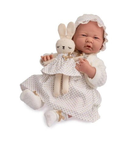 Berenguer Gerçekçi Yenidoğan Oyuncak Kız Bebek (39 cm) // Beyaz Hırka ve Tavşanlı