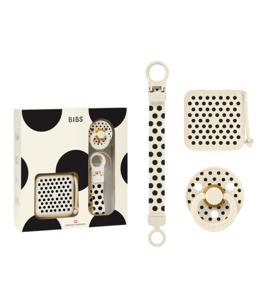 Bibs Studio Colour Emzik Hediye Seti // Polka Dots - Ivory / Black