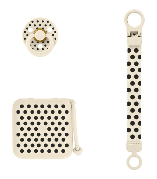 Bibs Studio Colour Emzik Hediye Seti // Polka Dots - Ivory / Black
