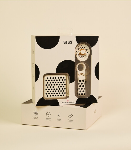Bibs Studio Colour Emzik Hediye Seti // Polka Dots - Ivory / Black